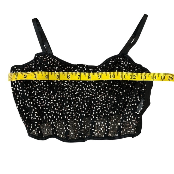 Black Sequin Crop Top. Gold sequins. Lined cups with sheer bodice with boning - Picture 7 of 9